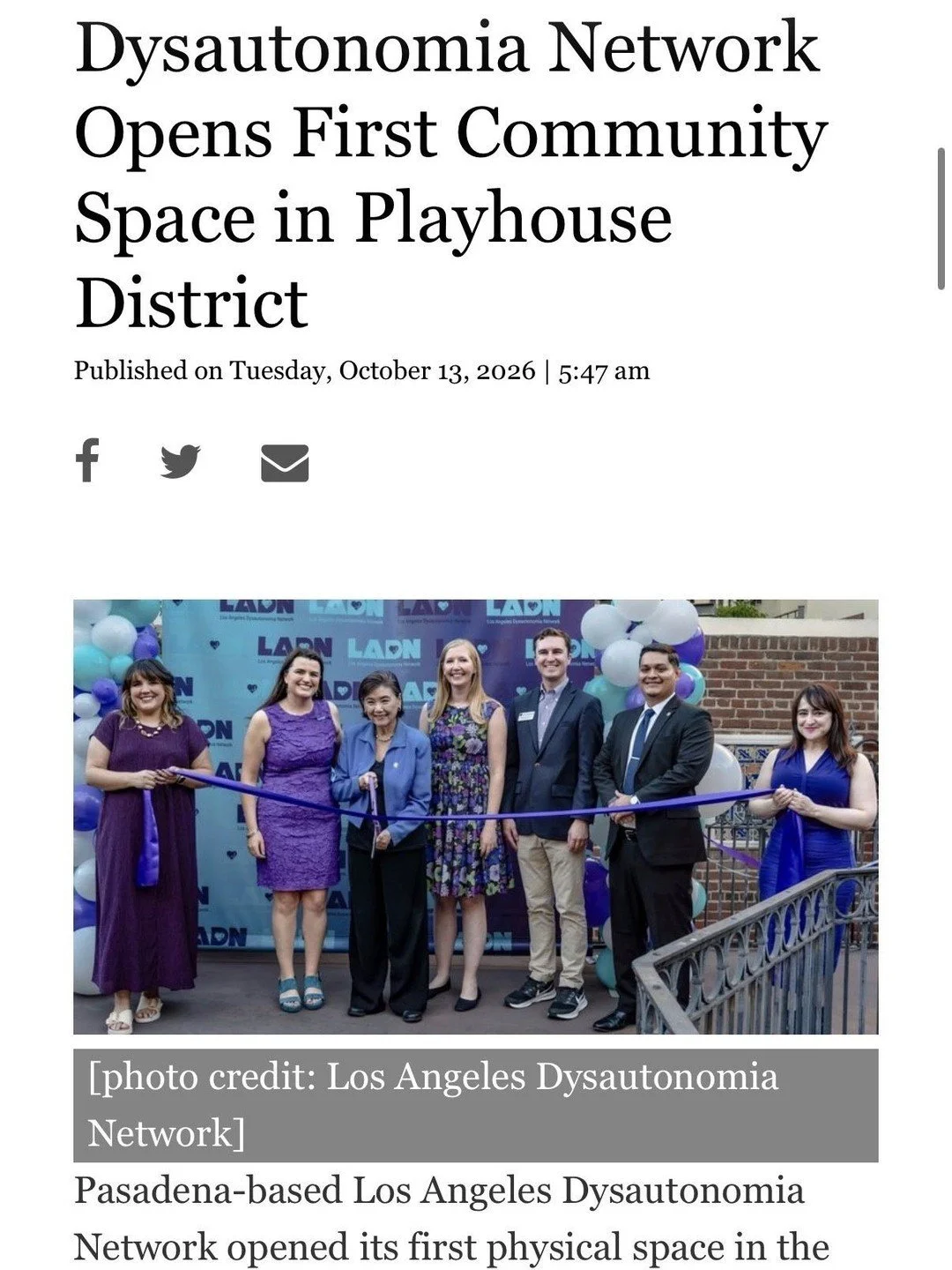 Thank you @PasadenaNow for the coverage of LADN's housewarming fundraiser &amp; celebration! 🥰🎉⁠
⁠
Check out the full article at: pasadenanow.com/main/dysautonomia-network-opens-first-community-space-in-playhouse-district