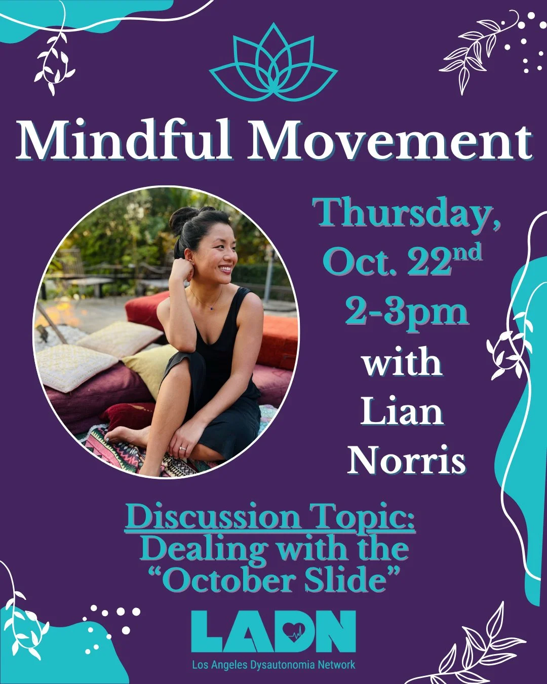 Our monthly mindful movement class with Lian @jiaholistics is this Thursday, October 22nd, 2-3pm! ⁠
⁠
We'll be having a discussion around the theme "dealing with the October Slide" for the first 10-15 minutes, and then we'll move into a ser