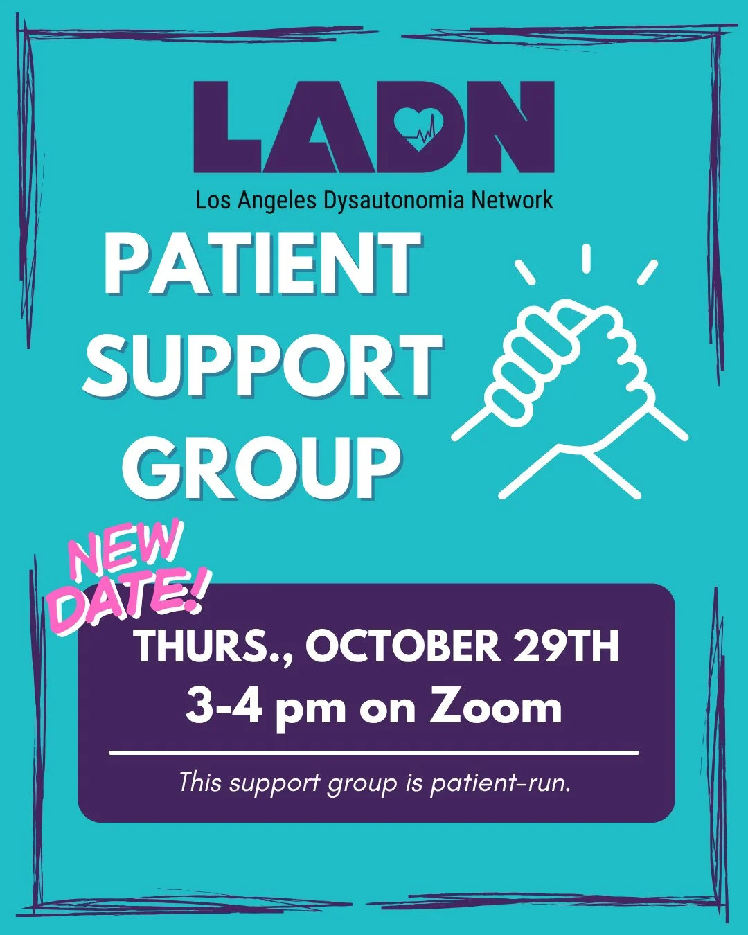 Join us tomorrow, Thursday, October 29th at 3:00pm for our patient support group meeting! This gruop was rescheduled from Saturday, October 24th. We hope you can join us!⁠
Sign up at: https://form.jotform.com/262618767417165