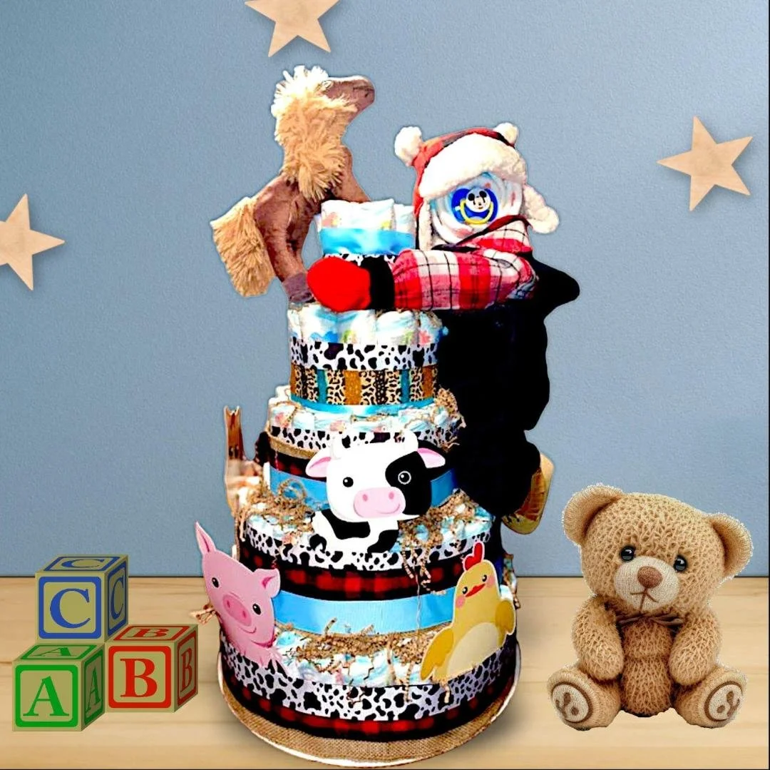 Farm Animal Standing Baby Diaper Cake!