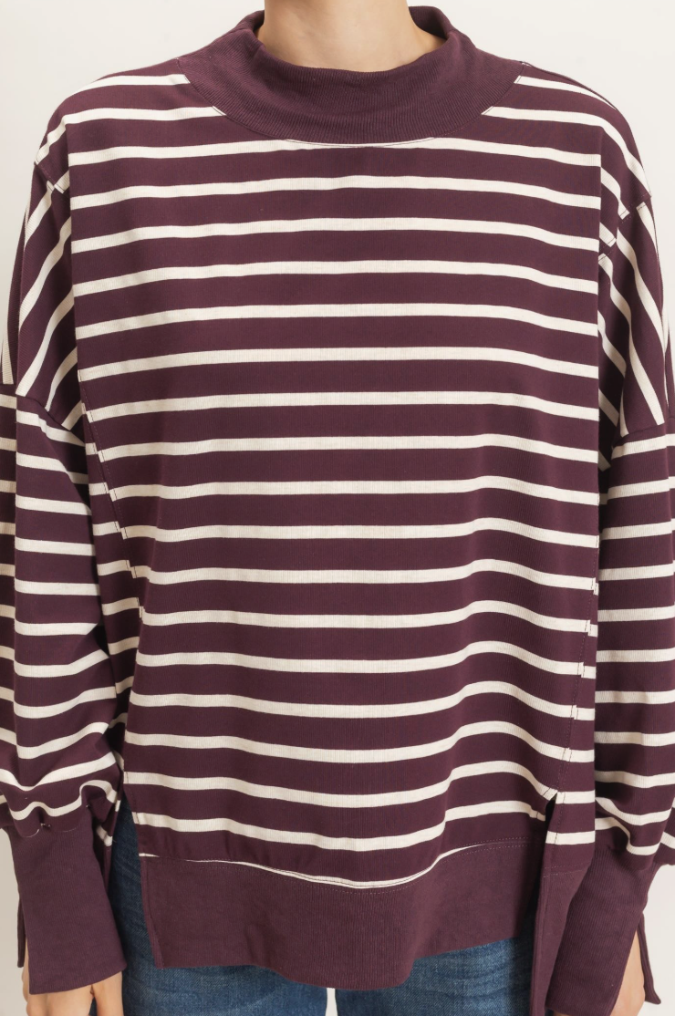 Tammy-Striped Mock Neck Pullover