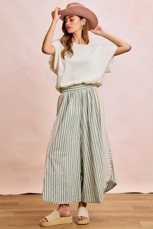 Brandi-Striped Pant With A Floral Eyelet Side