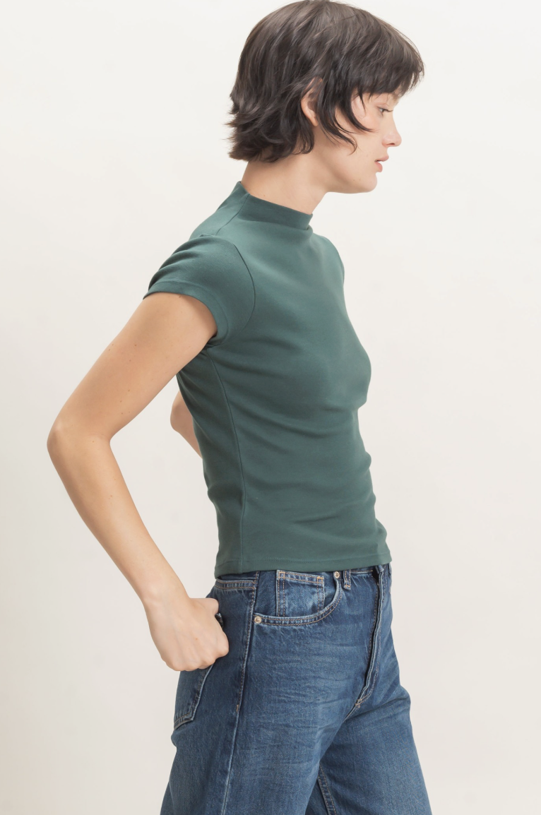 Molly-Mock Neck Cap Sleeve Green