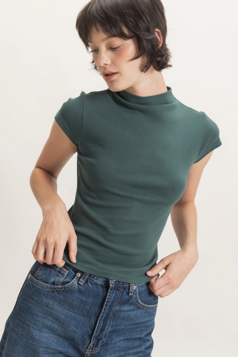 Molly-Mock Neck Cap Sleeve Green