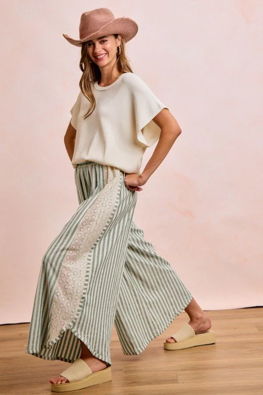 Brandi-Striped Pant With A Floral Eyelet Side
