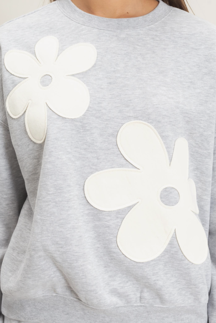 Tiffany-Floral Applique Crew Neck Sweatshirt