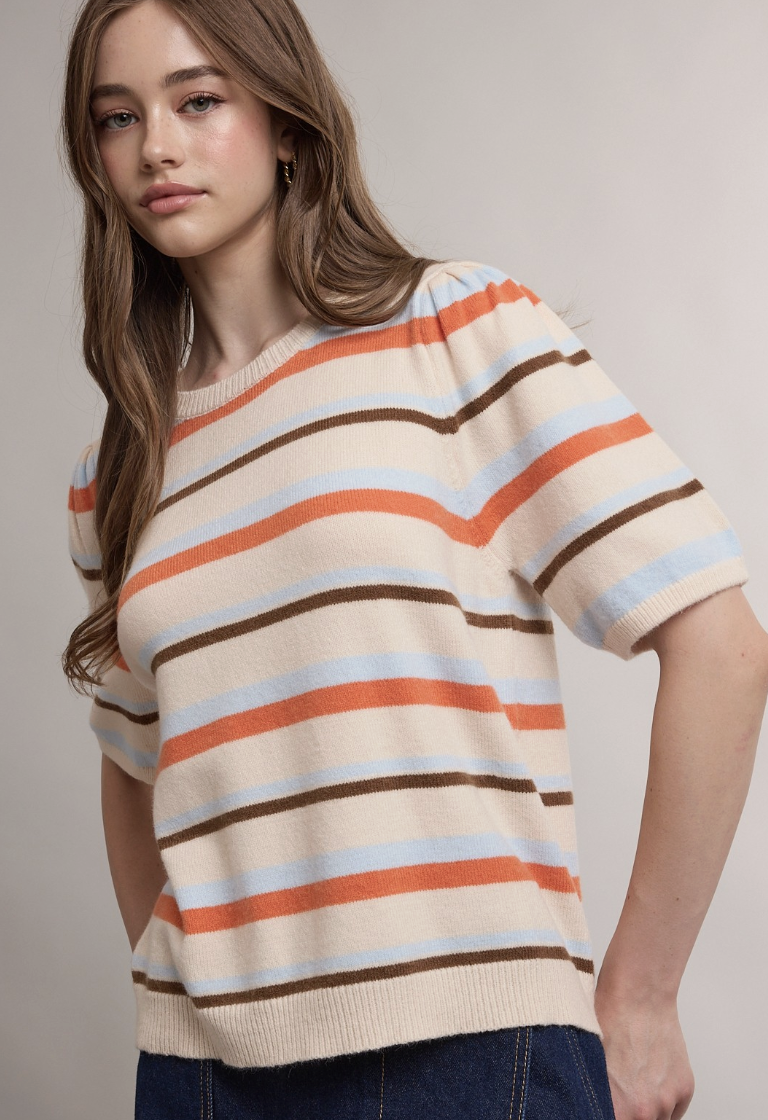 Rory-Striped Crew Neck Sweater Oatmeal Multi (Copy)