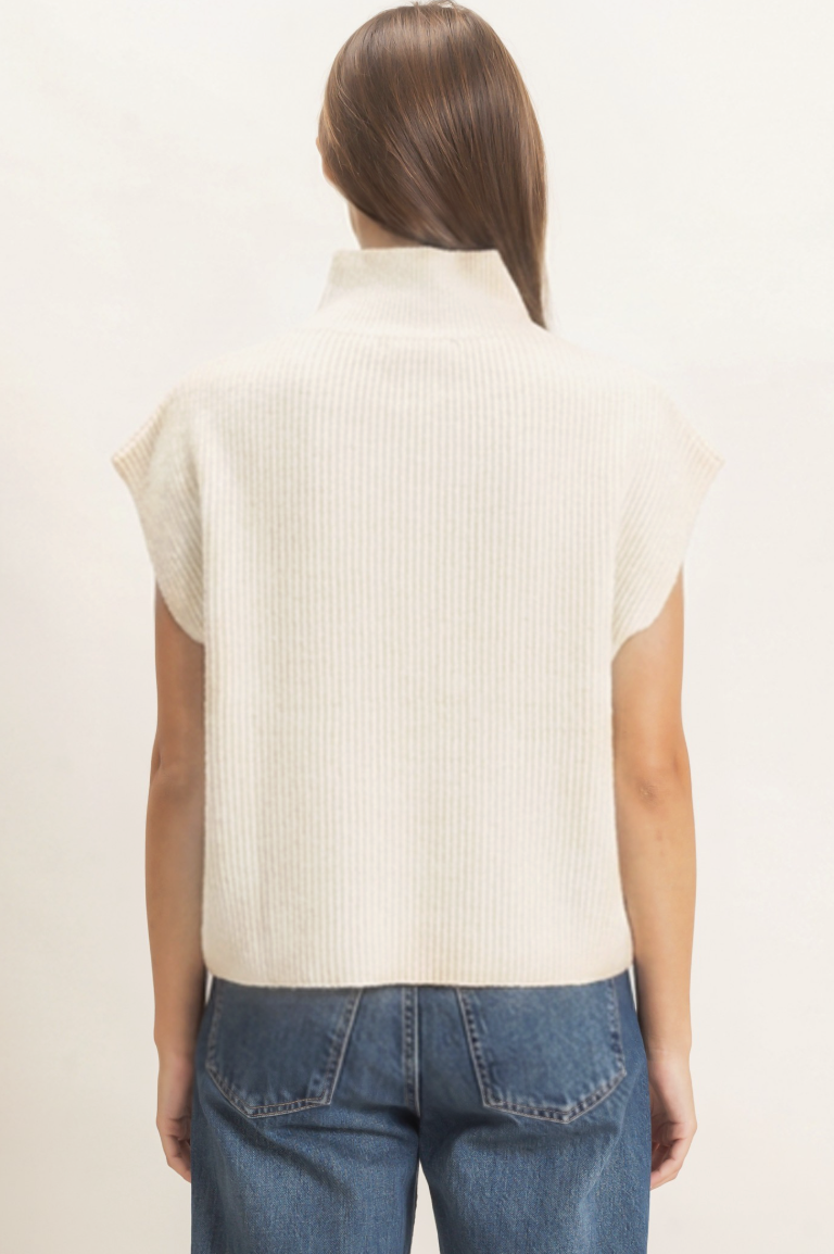 Mock Neck Sleeveless Sweater Oatmeal Color