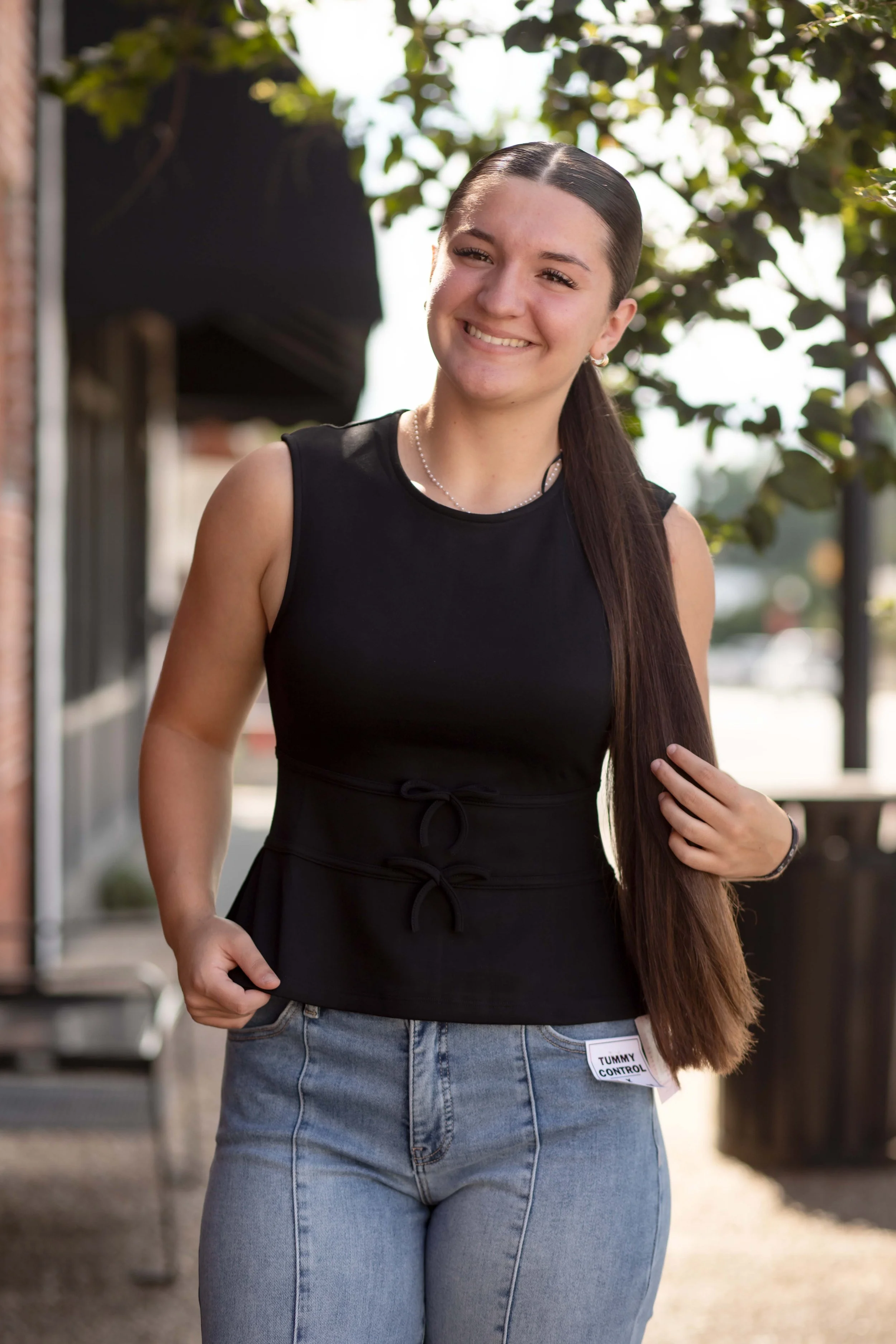 Black Bow Detail Peplum Knit Top (Copy)
