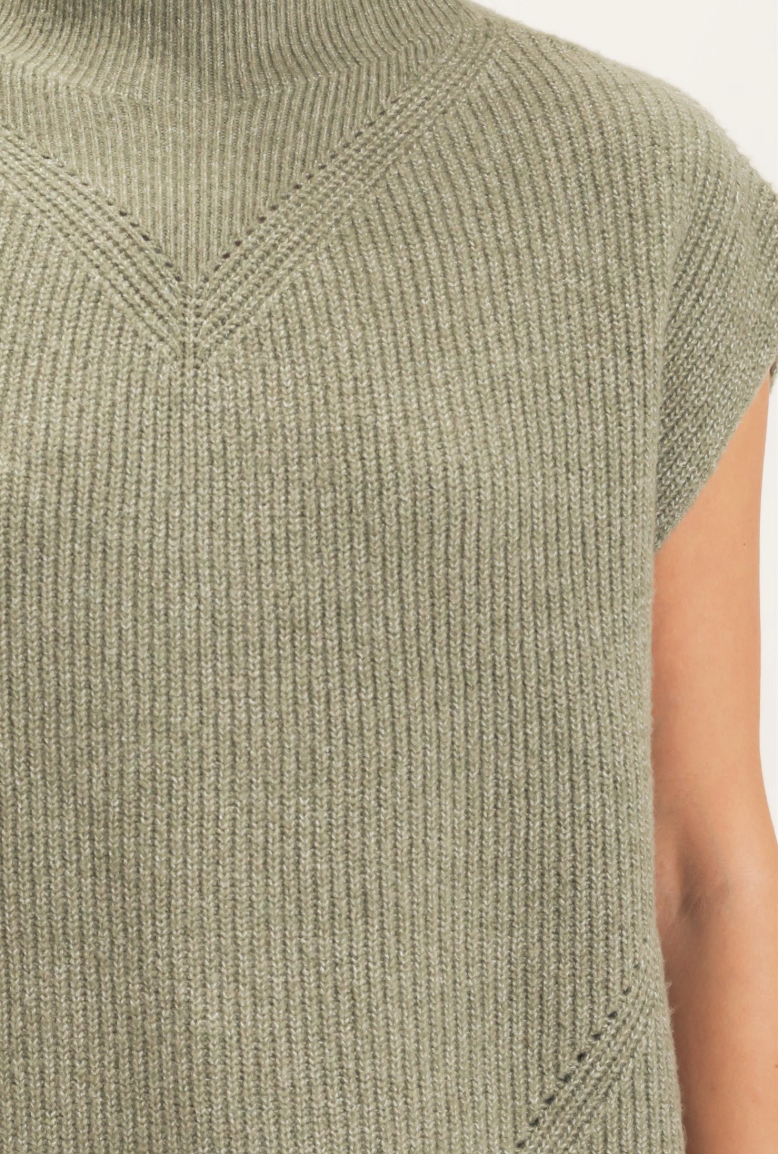 Olive Green Mock Neck Sleeveless Sweater