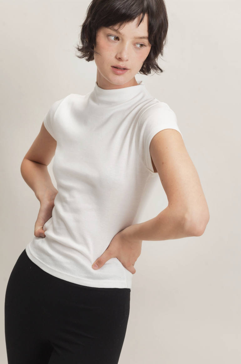Molly-Mock Neck Cap Sleeve White