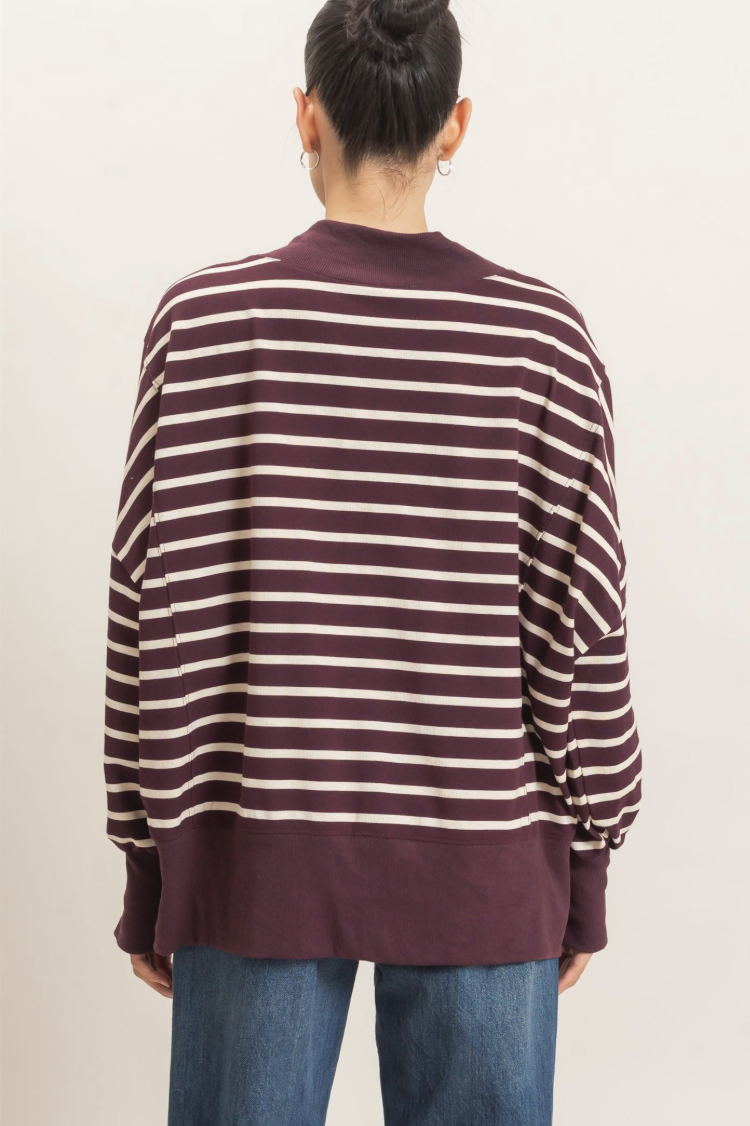 Tammy-Striped Mock Neck Pullover