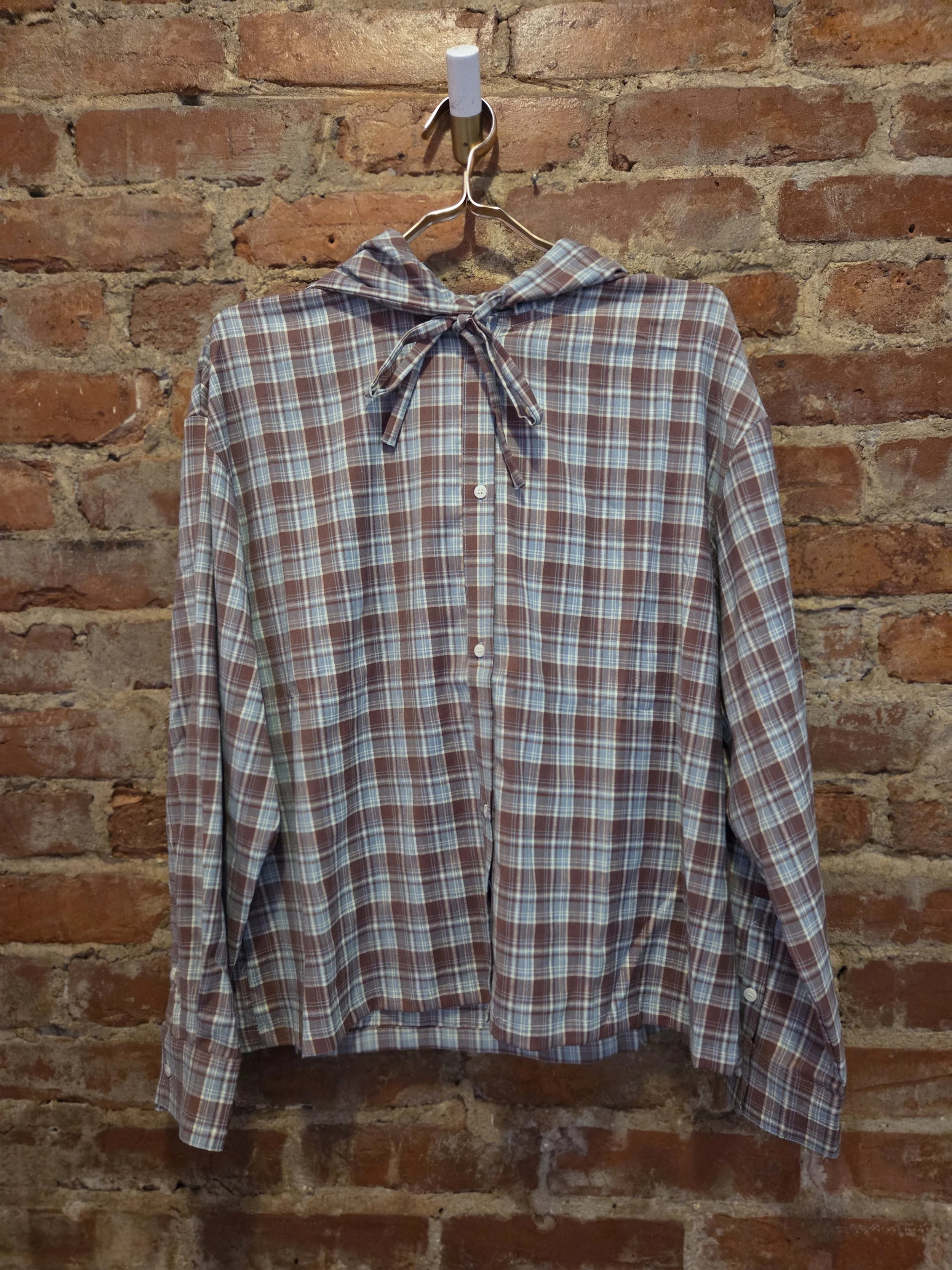 Carly-Plaid Drawstring Button-Up Hoodie
