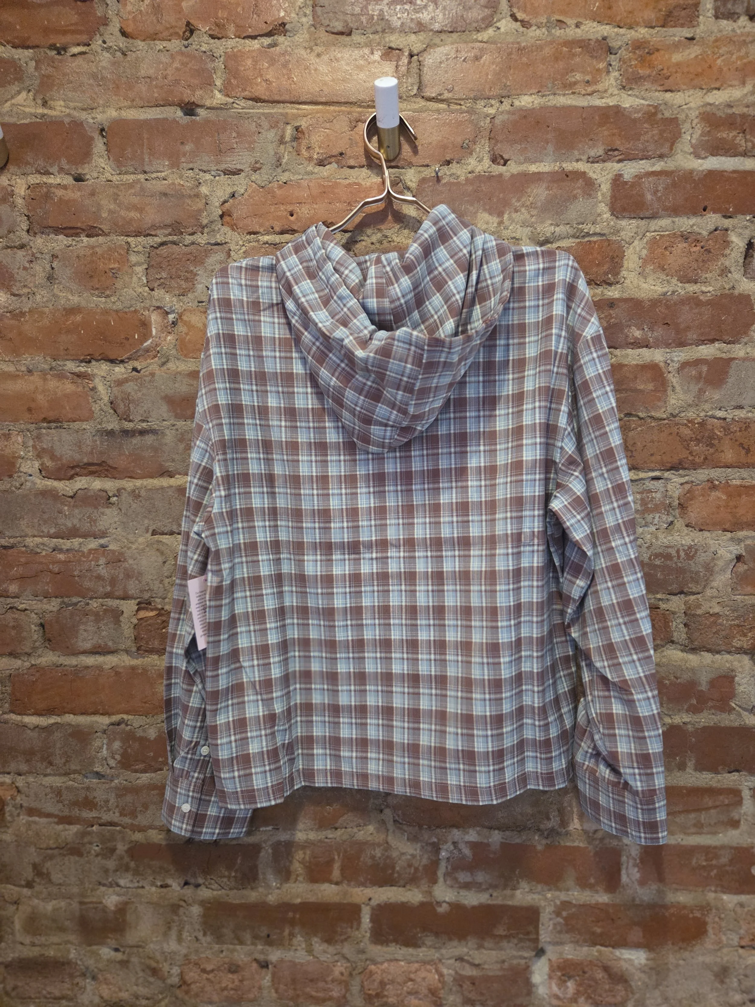 Carly-Plaid Drawstring Button-Up Hoodie
