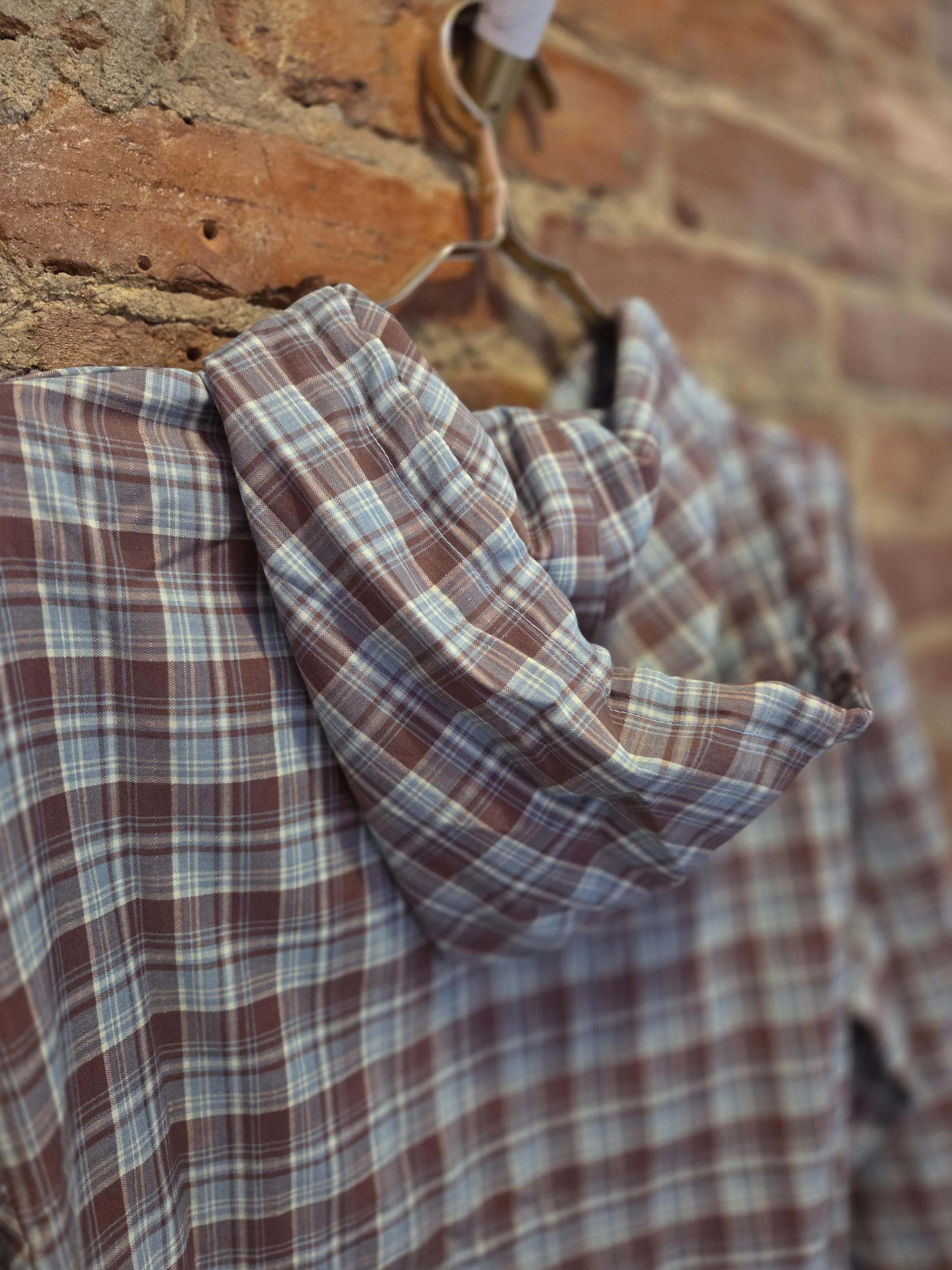 Carly-Plaid Drawstring Button-Up Hoodie