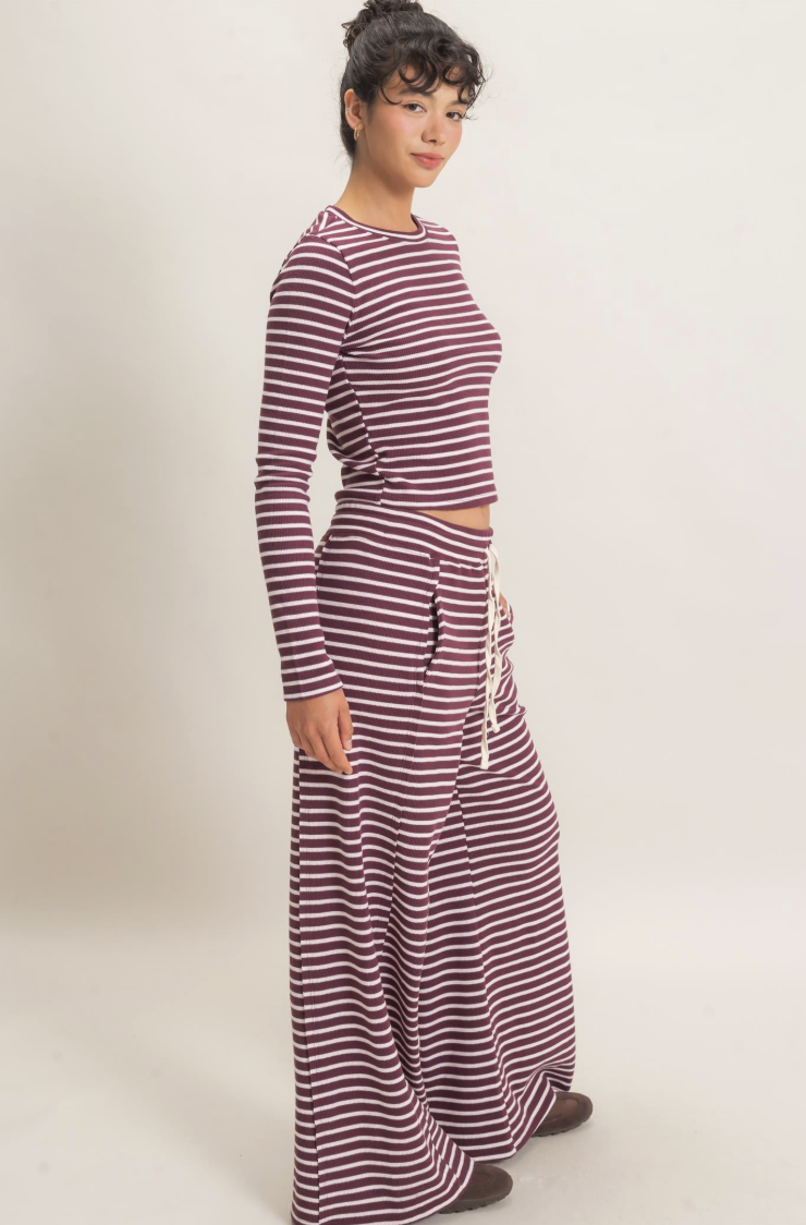 Erica-Striped Waffle Knit Two Piece Set