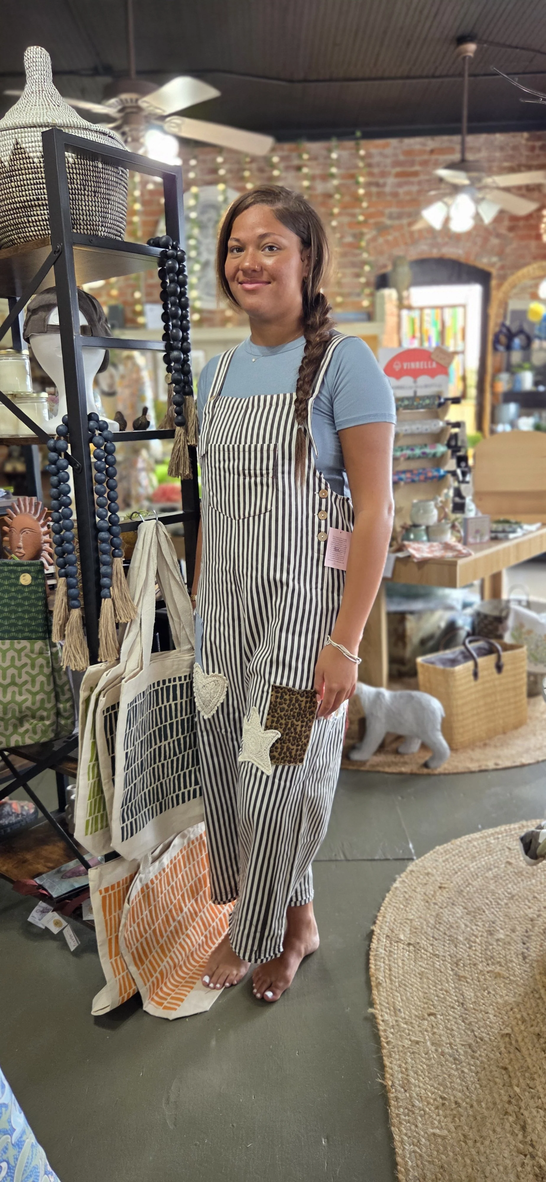 Harper-Striped Twill Overalls