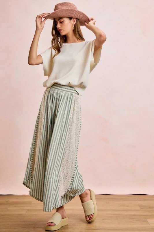 Brandi-Striped Pant With A Floral Eyelet Side