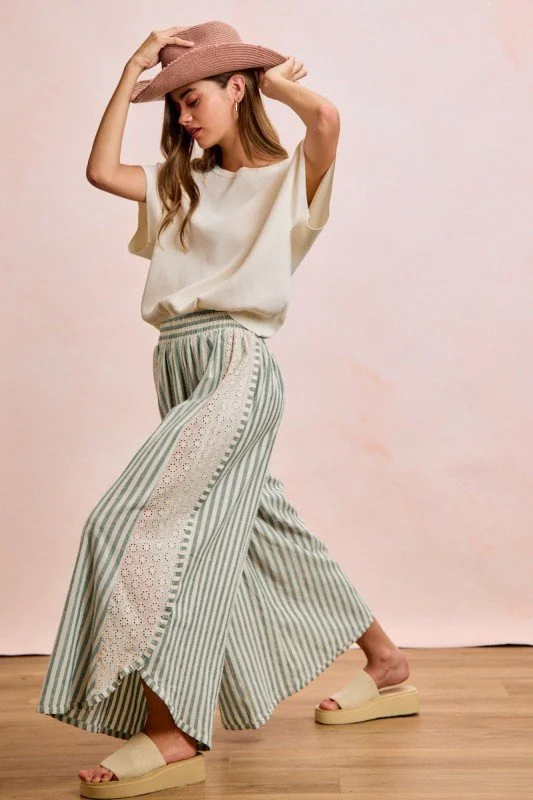 Brandi-Striped Pant With A Floral Eyelet Side