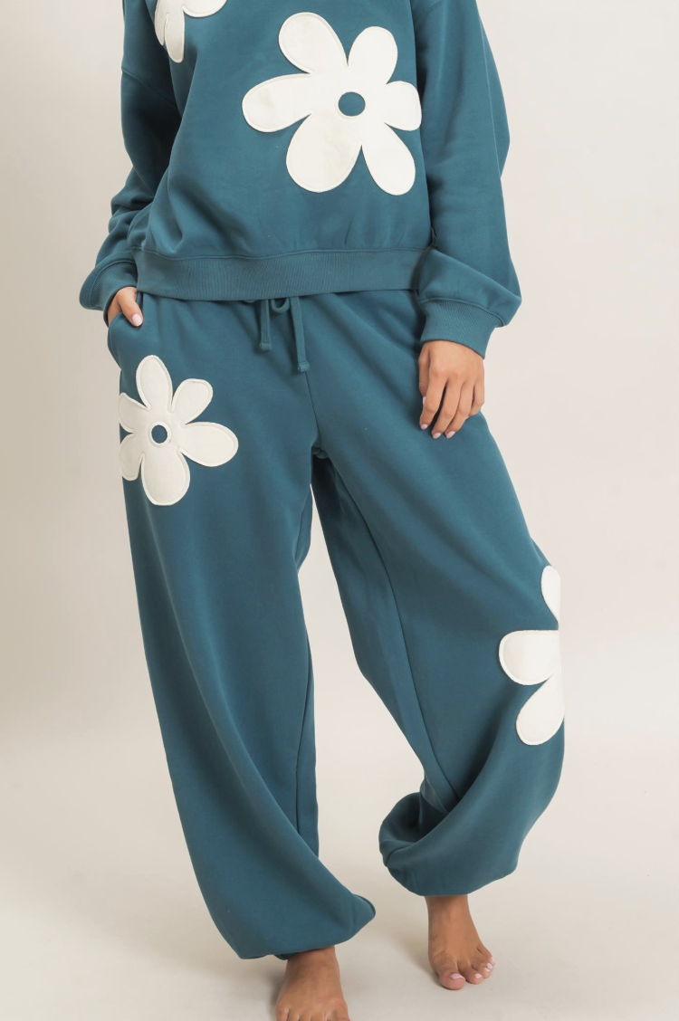 Tiffany-Floral Applique Drawstring Joggers