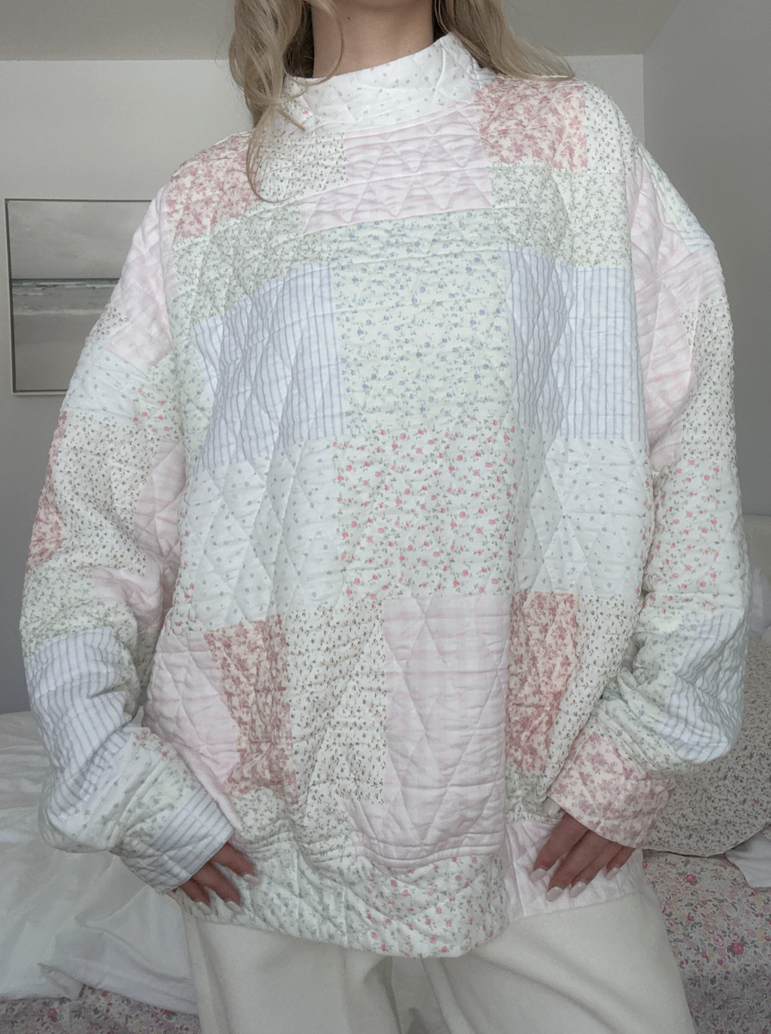 Polly-Quilted Pastel Mockneck Sweatshirt