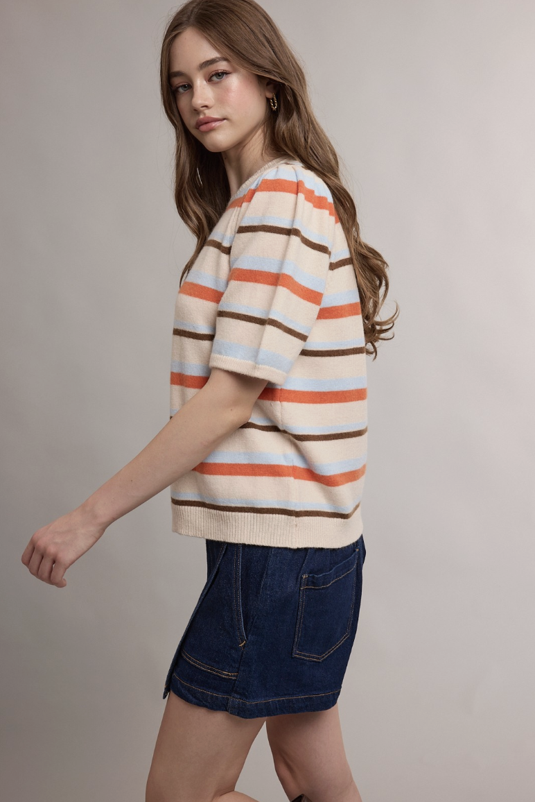 Rory-Striped Crew Neck Sweater Oatmeal Multi (Copy)