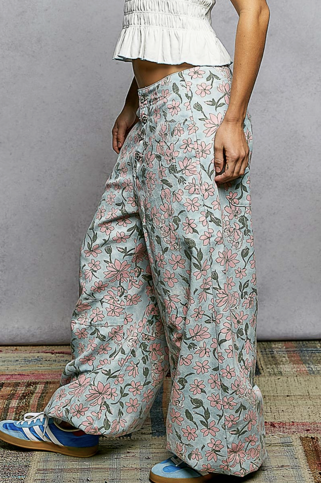 Laura-Sky Blue Multi Vintage Wash Printed Twill Pant