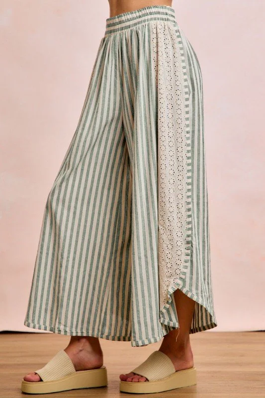 Brandi-Striped Pant With A Floral Eyelet Side
