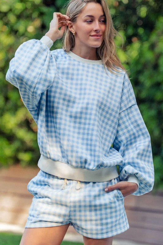 Juliette - Blue Gingham Lounge Top
