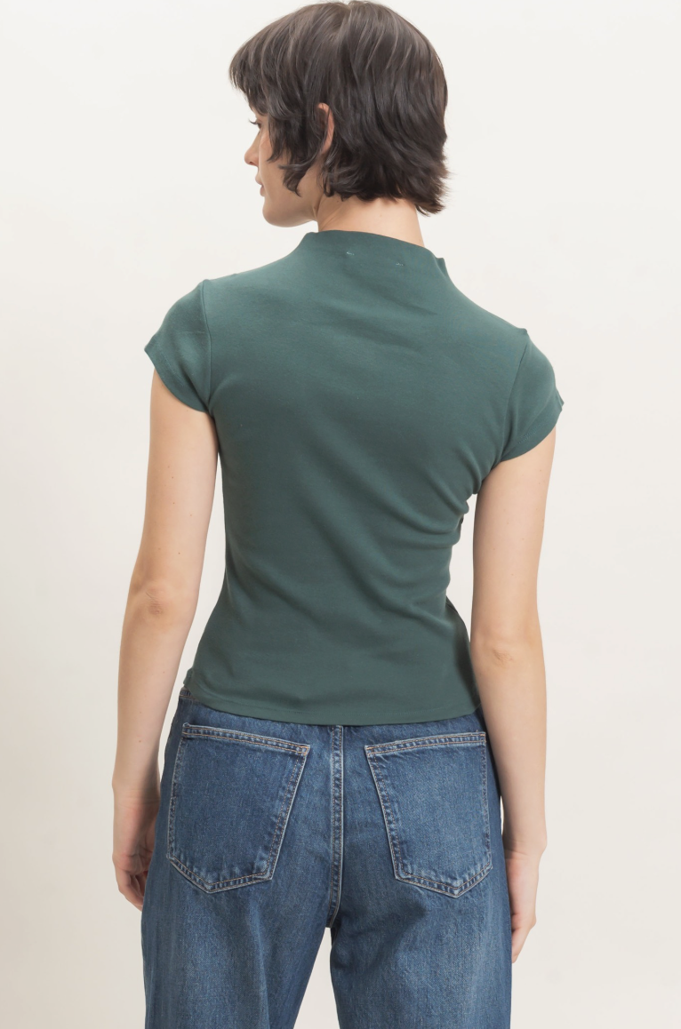 Molly-Mock Neck Cap Sleeve Green