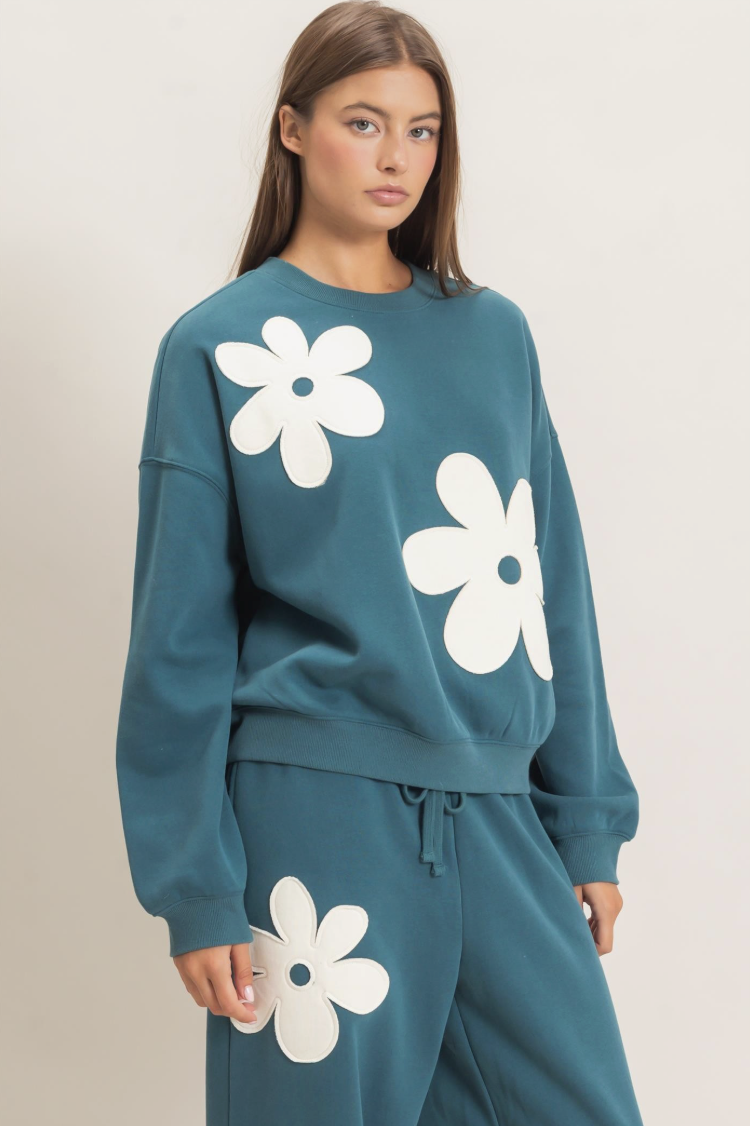 Tiffany-Floral Applique Crew Neck Sweatshirt