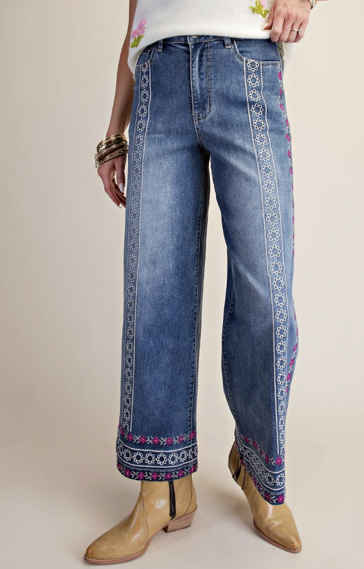 Dark Wash Denim with Embroidery Detail