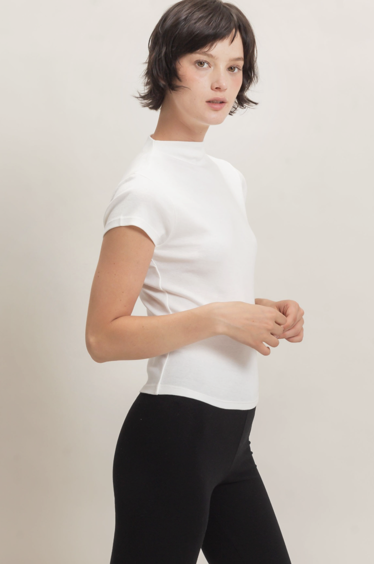 Molly-Mock Neck Cap Sleeve White