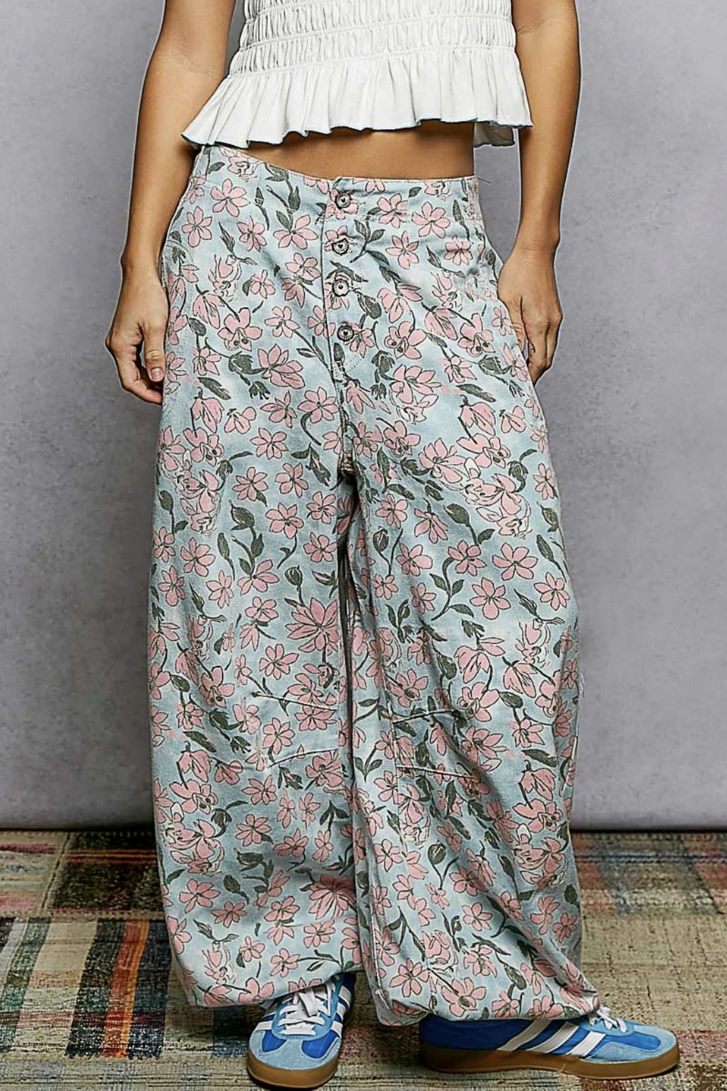 Laura-Sky Blue Multi Vintage Wash Printed Twill Pant