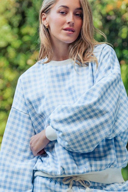 Juliette - Blue Gingham Lounge Top