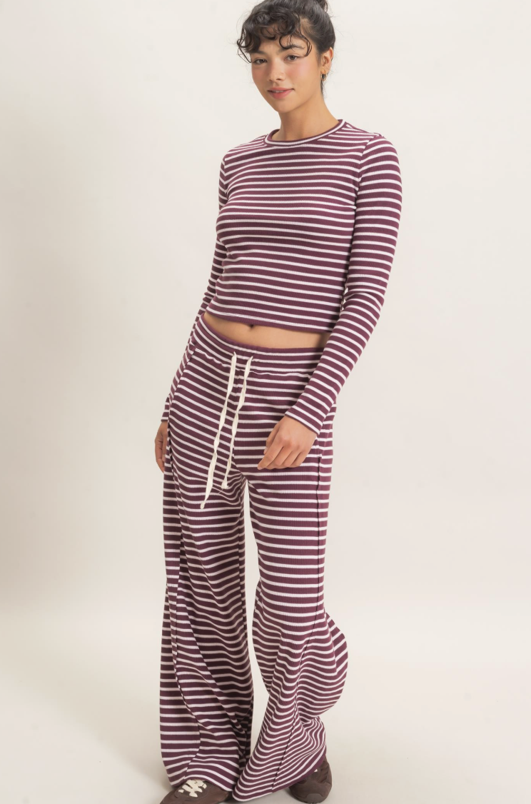 Erica-Striped Waffle Knit Top