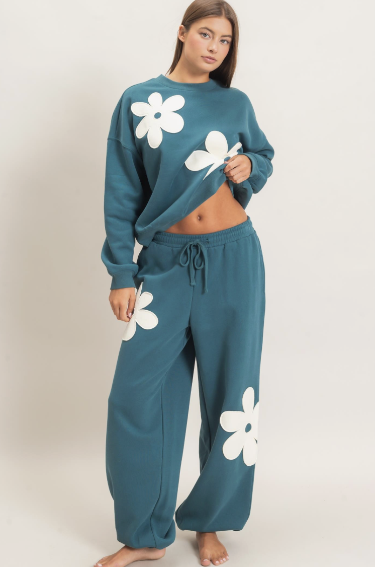 Tiffany-Floral Applique Drawstring Joggers