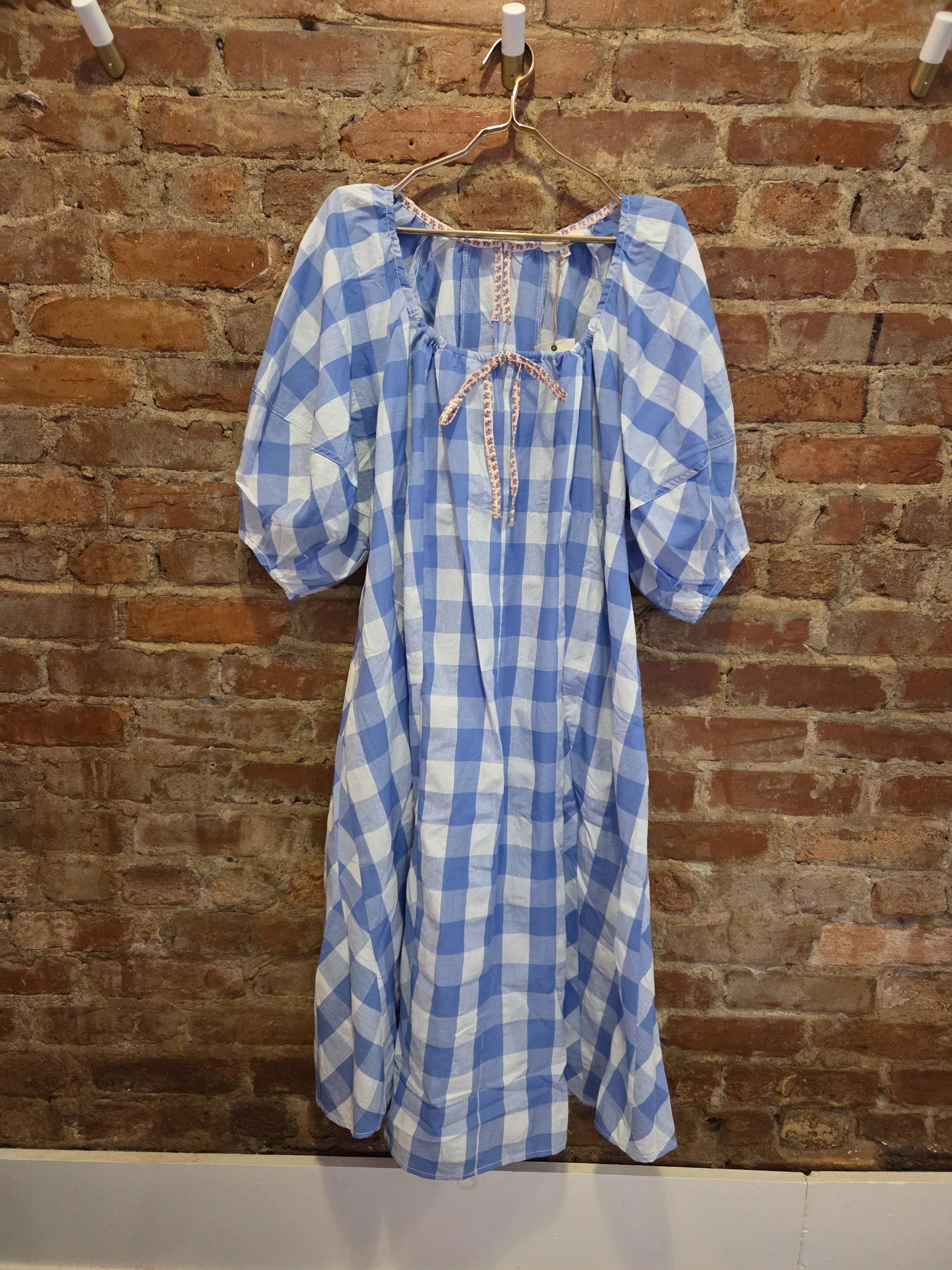 Blue and White Gingham Maxi Dress