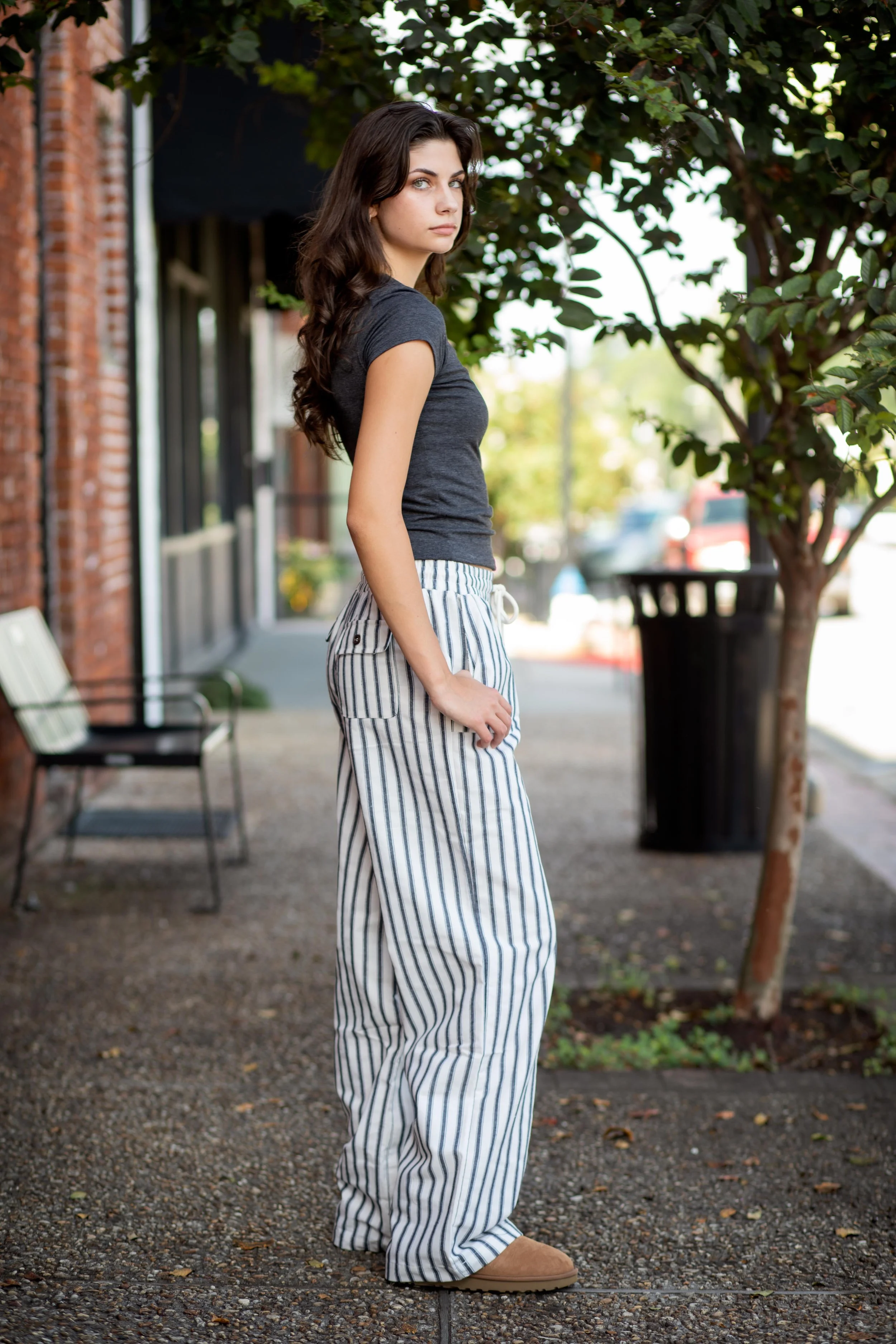 Striped Wide-Leg Drawstring Pants