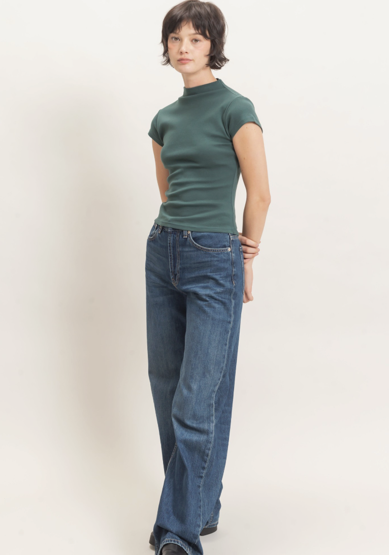 Molly-Mock Neck Cap Sleeve Green