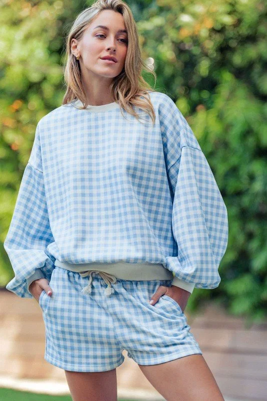 Juliette - Blue Gingham Lounge Top