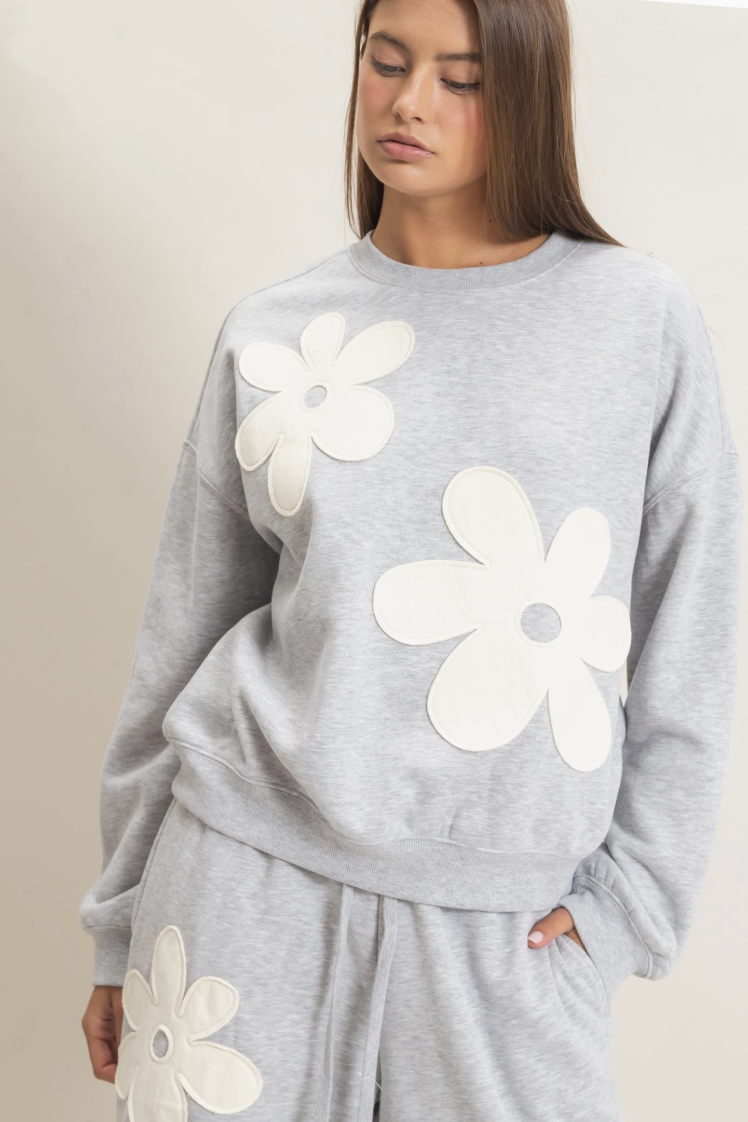Tiffany-Floral Applique Crew Neck Sweatshirt