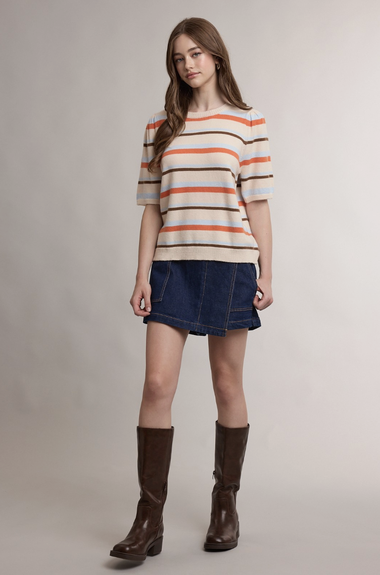 Rory-Striped Crew Neck Sweater Oatmeal Multi (Copy)