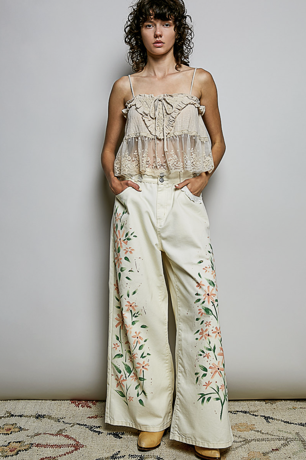 Rhonda-Floral Artwork Twill Pants