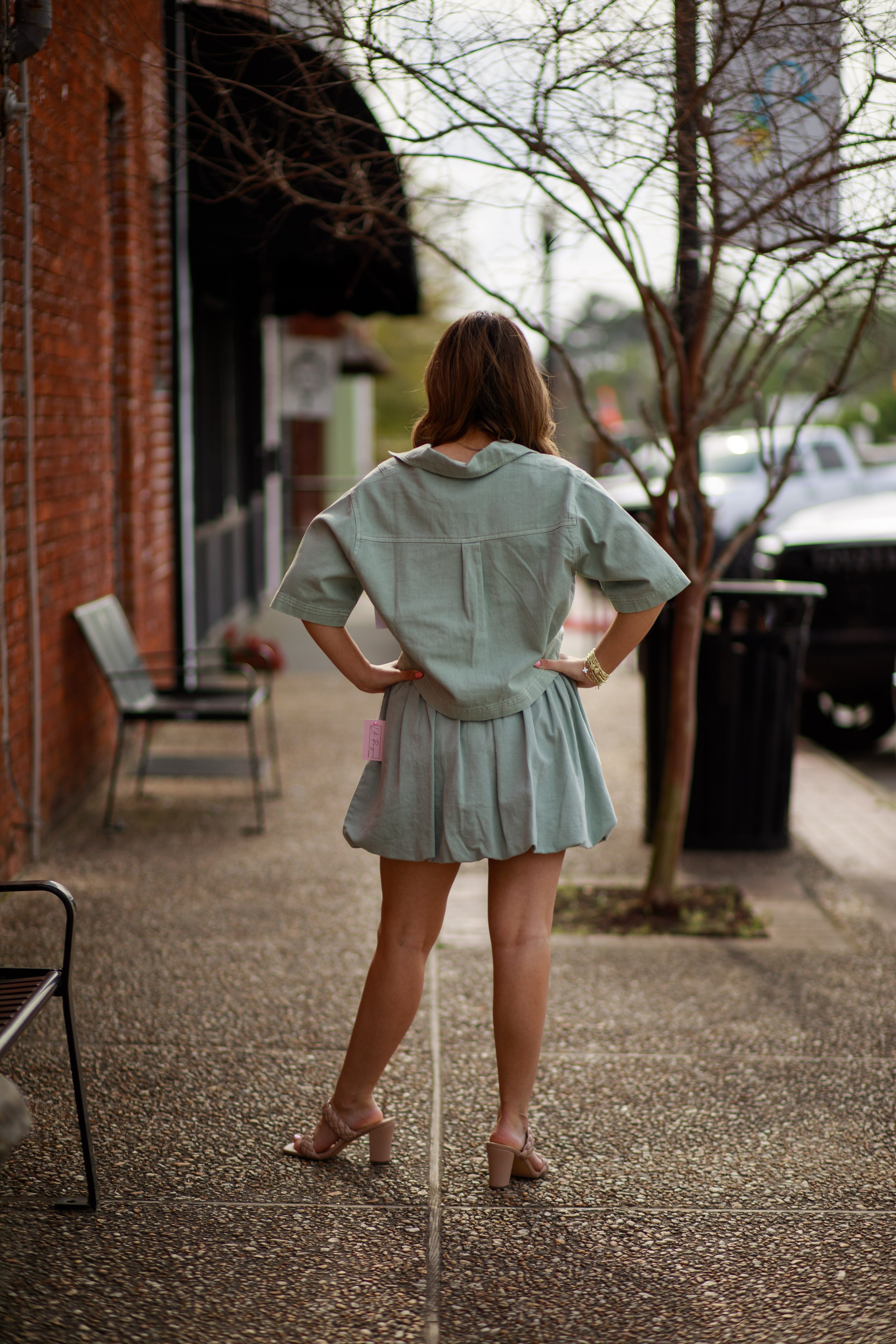 trendy high waist woven bubble mini skirt