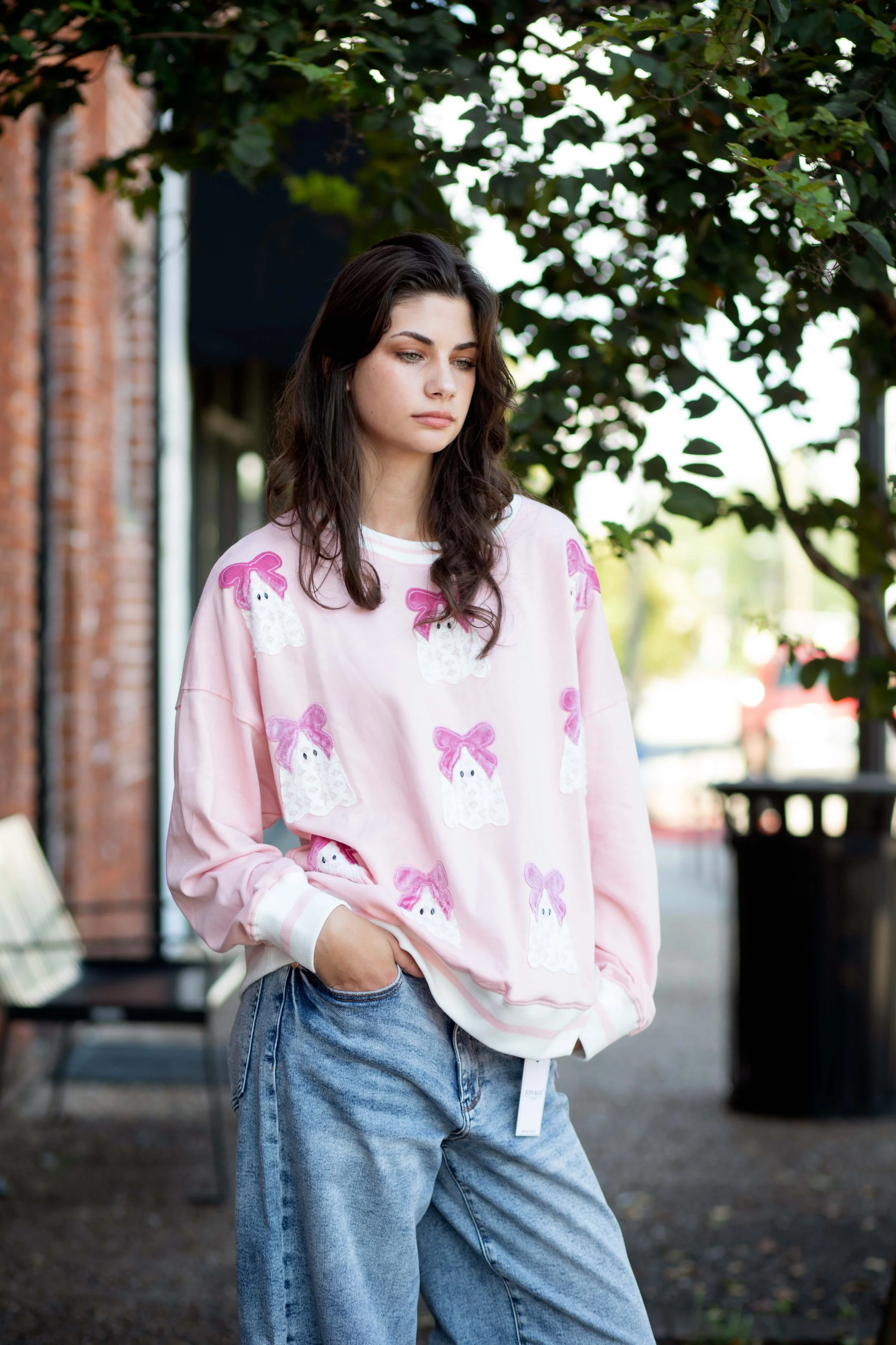 Pink Lace Ghost Oversized Sweatshirt