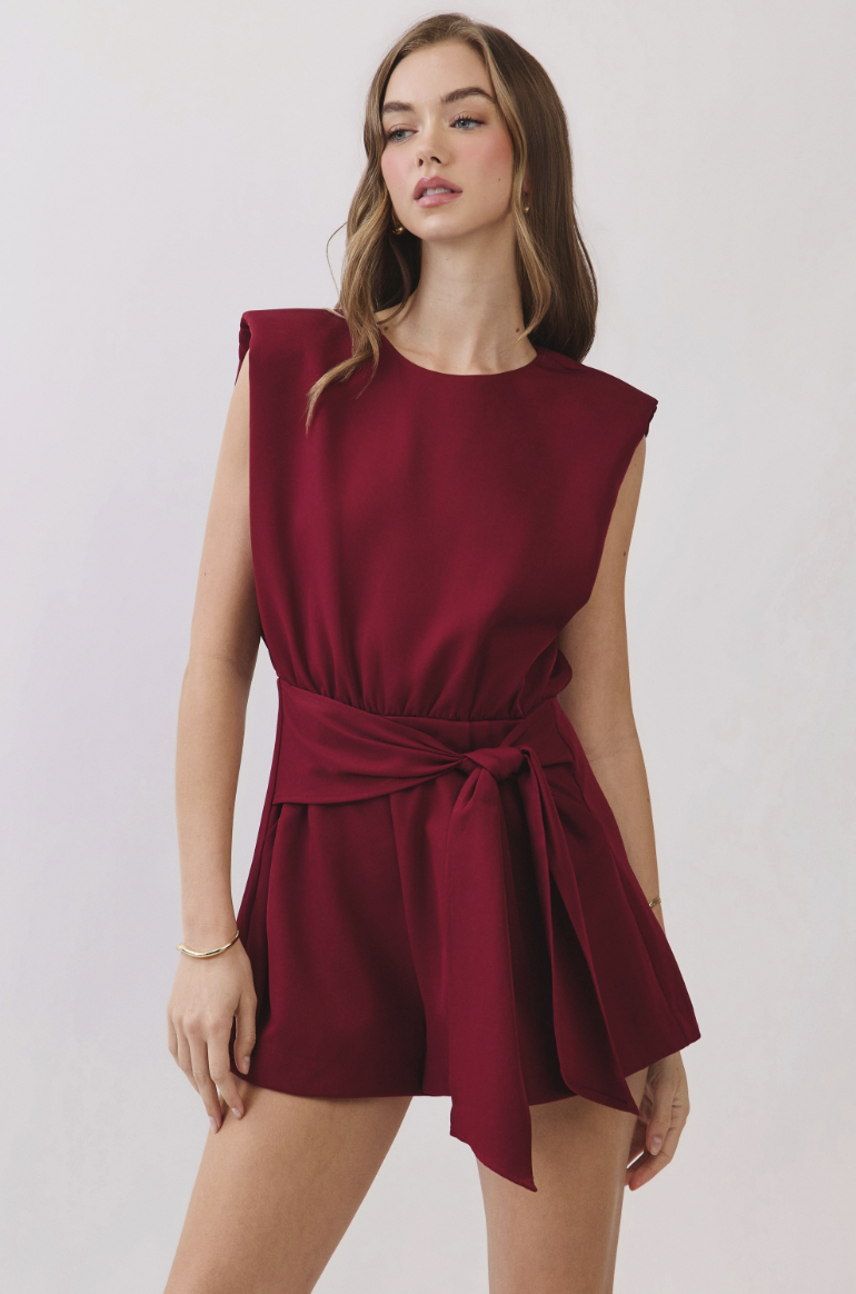 Savannah - Padded Shoulder Front Tie Romper