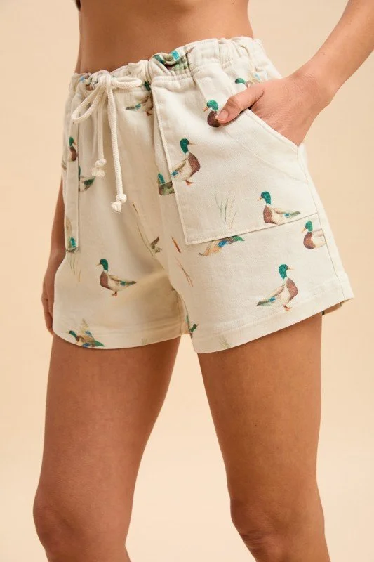 Mallory-Mallard Duck Print Drawstring Short