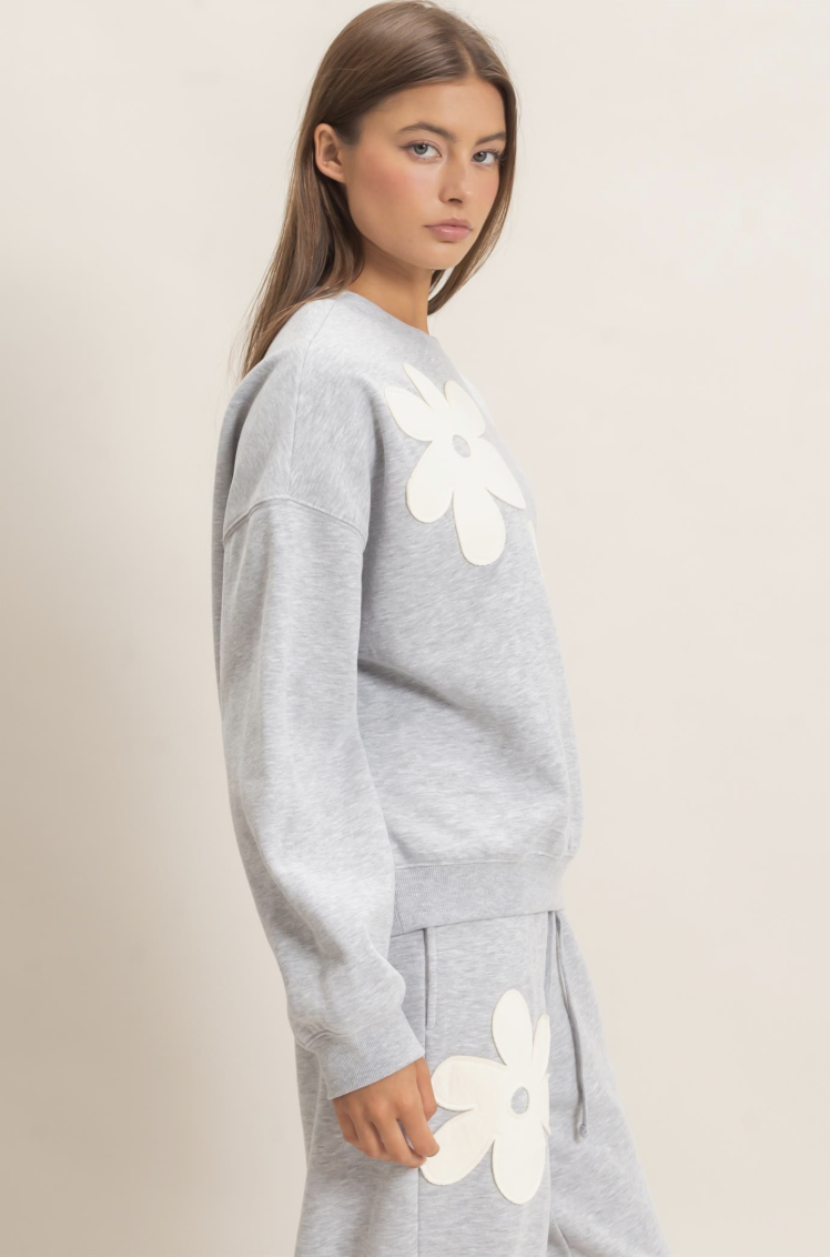 Tiffany-Floral Applique Crew Neck Sweatshirt
