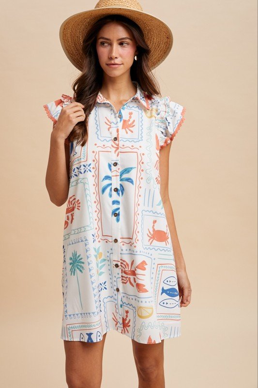 Eloise-Coastal Motif Mini Dress